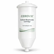 Sodium bicarbonate cartridge for online hemodialysis concentrate preparation
