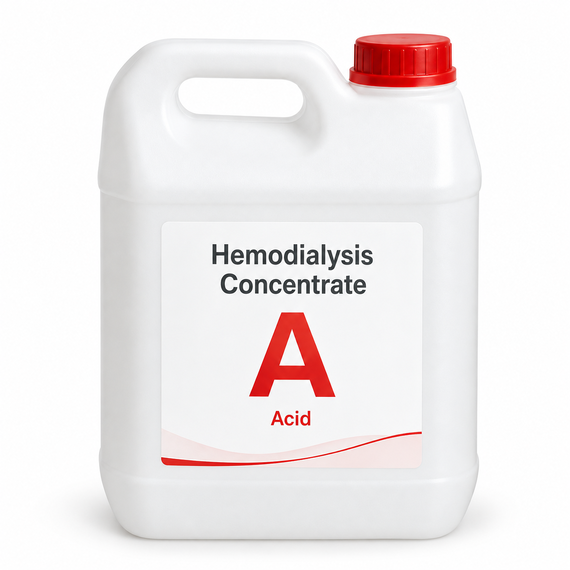 Haemodialysis Solution A liquid concentrate in a white container with a red cap and A label